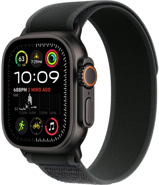 Apple Watch Ultra 2 2024 49mm Black Titanium Case with Black Ocean Band One Size