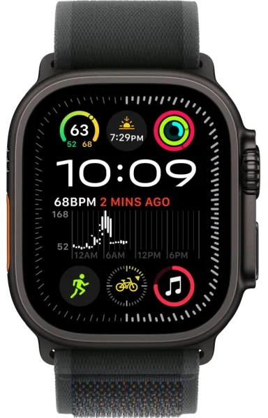 Apple Watch Ultra 2 2024 49mm Black Titanium Case with Black Ocean Band One Size