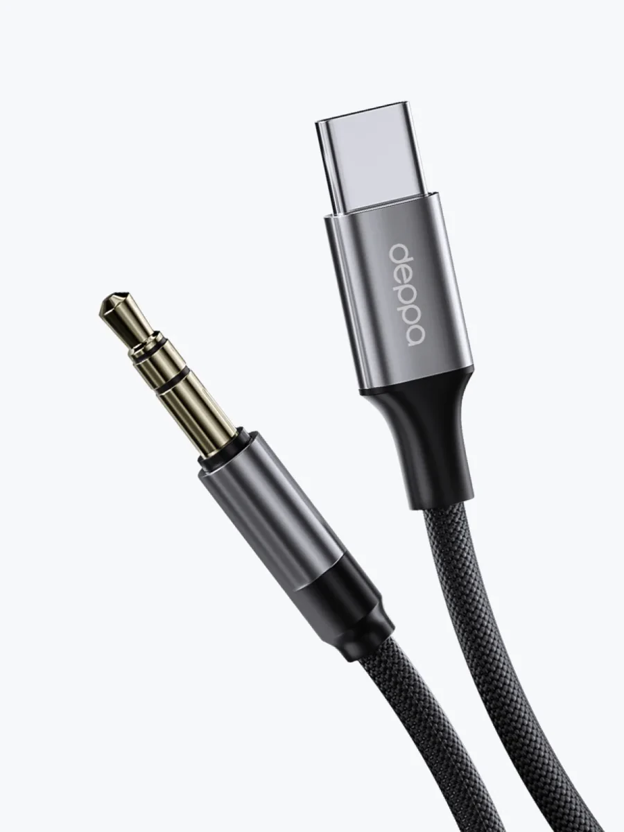 Кабель AUX Deppa USB-C - 3.5mm 1.2m (Black)