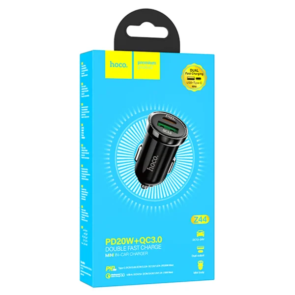 Автомобильное зарядное устройство Hoco Z44 Leading USB-A + USB-C 38W (Black)