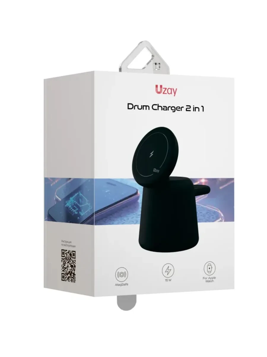 Беспроводная зарядная станция Uzay Drum Charger 2 в 1 MagSafe 15W (Black)