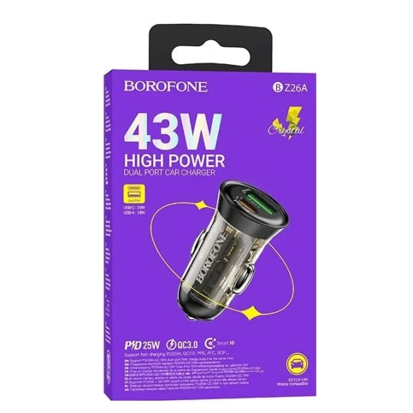 Автомобильное зарядное устройство Borofone BZ26A USB-A + USB-C 43W (Black)