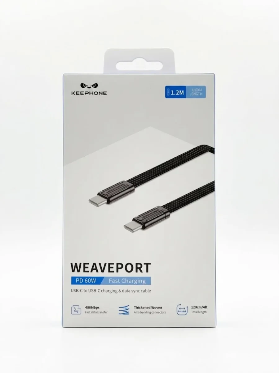 Кабель Keephone Waveport 60W USB-c - USB- C 1.2m (Black)