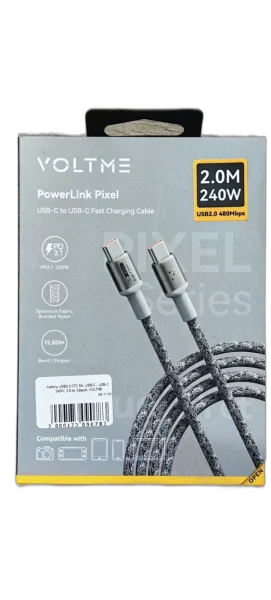 Кабель USB2.0 CTC 5A, USB-С - USB-C, 240W, 2.0 м, Серый, VOLTME