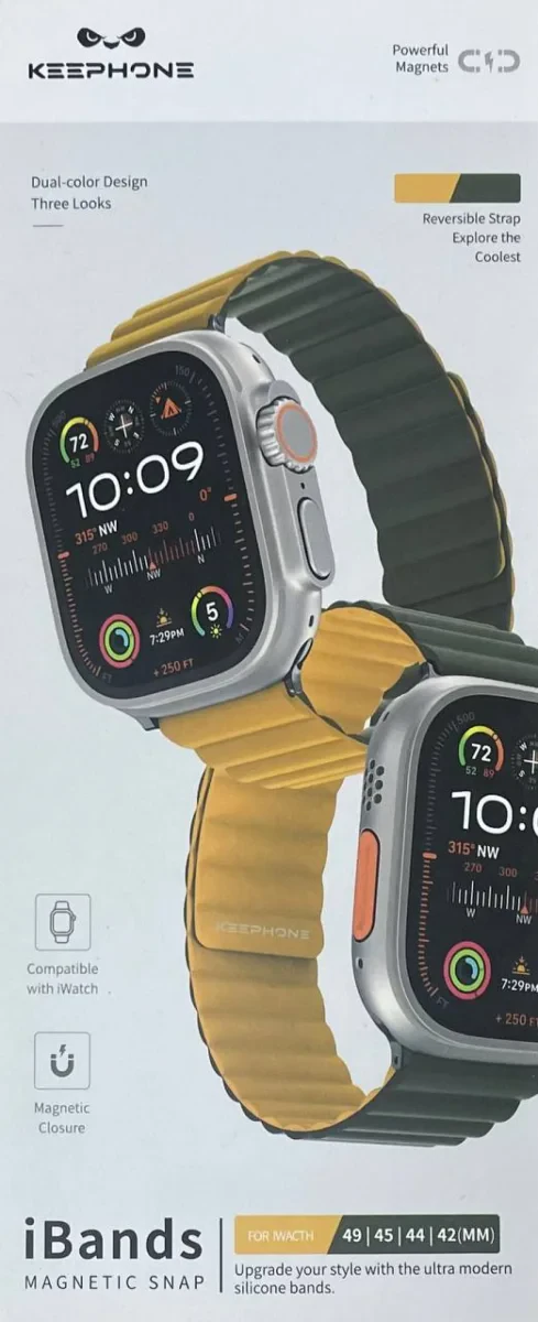 Ремешок силиконовый для AW Keephone Dual Color iBands 42/49 Yellow / Green