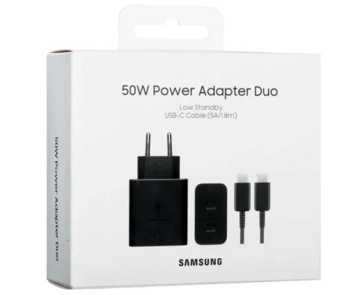 Адаптер Samsung 2xUSB-C 50W с кабелем USB-C 1.8m (Black)