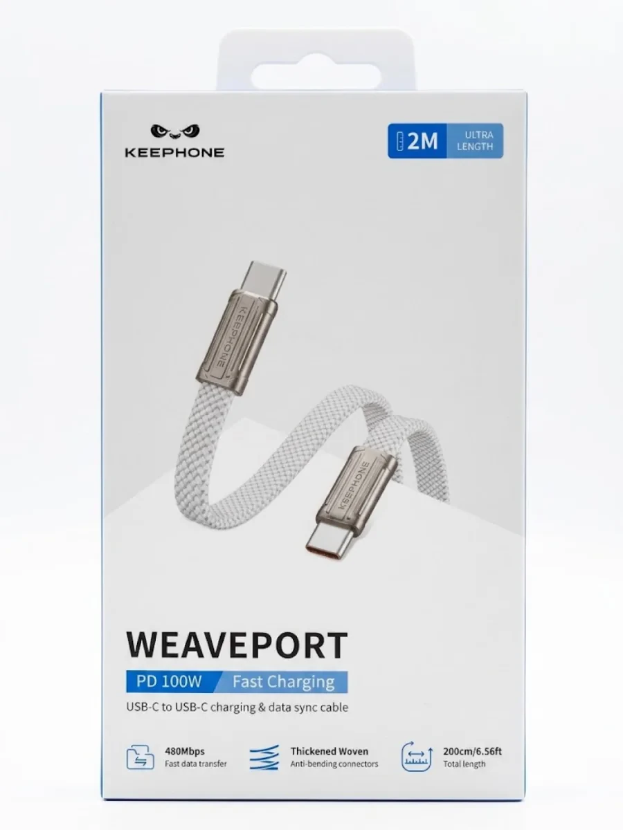 Кабель Keephone Waveport 100W USB-c - USB- C 2m (Titan)