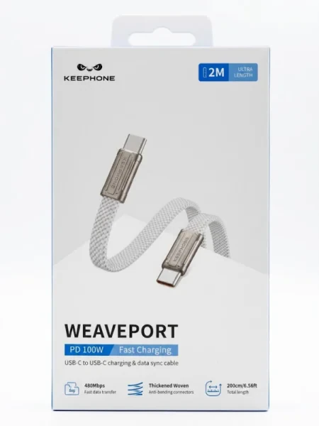 Кабель Keephone Waveport 100W USB-c - USB- C 2m (Titan)