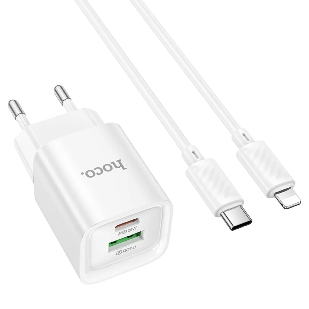 Адаптер Hoco C147A Mini USB-A + USB-C 20W с кабелем Lightning 1m (White)