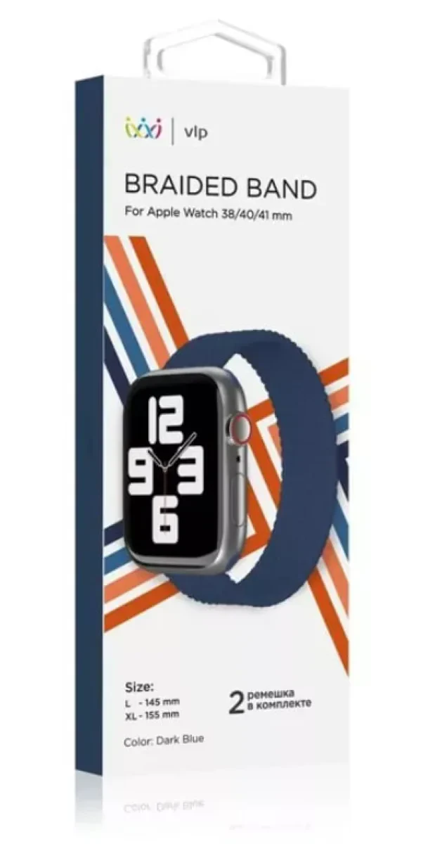 Ремешок нейлоновый плетёный VLP для Apple Watch 38/40/41, 2 шт темно-синий