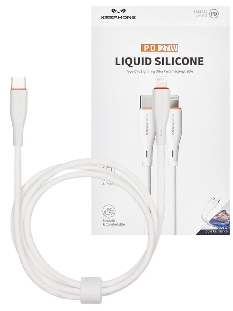 Кабель Keephone Liquid Silicone 27W USB-С - Lightning 1m (White)