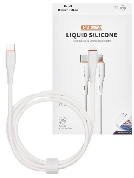 Кабель Keephone Liquid Silicone 27W USB-С - Lightning 1m (White)