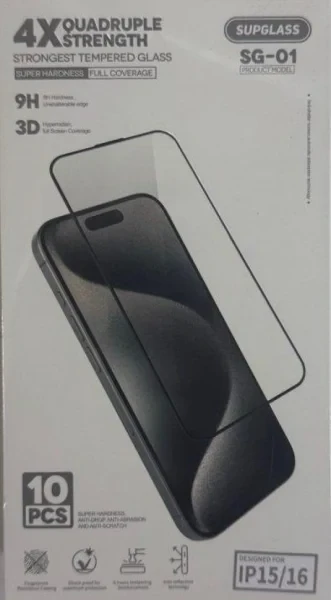 Защитное стекло Supglass SG-01 4X Quadruple Strength Glass 10-in-1 для iPhone 15/16