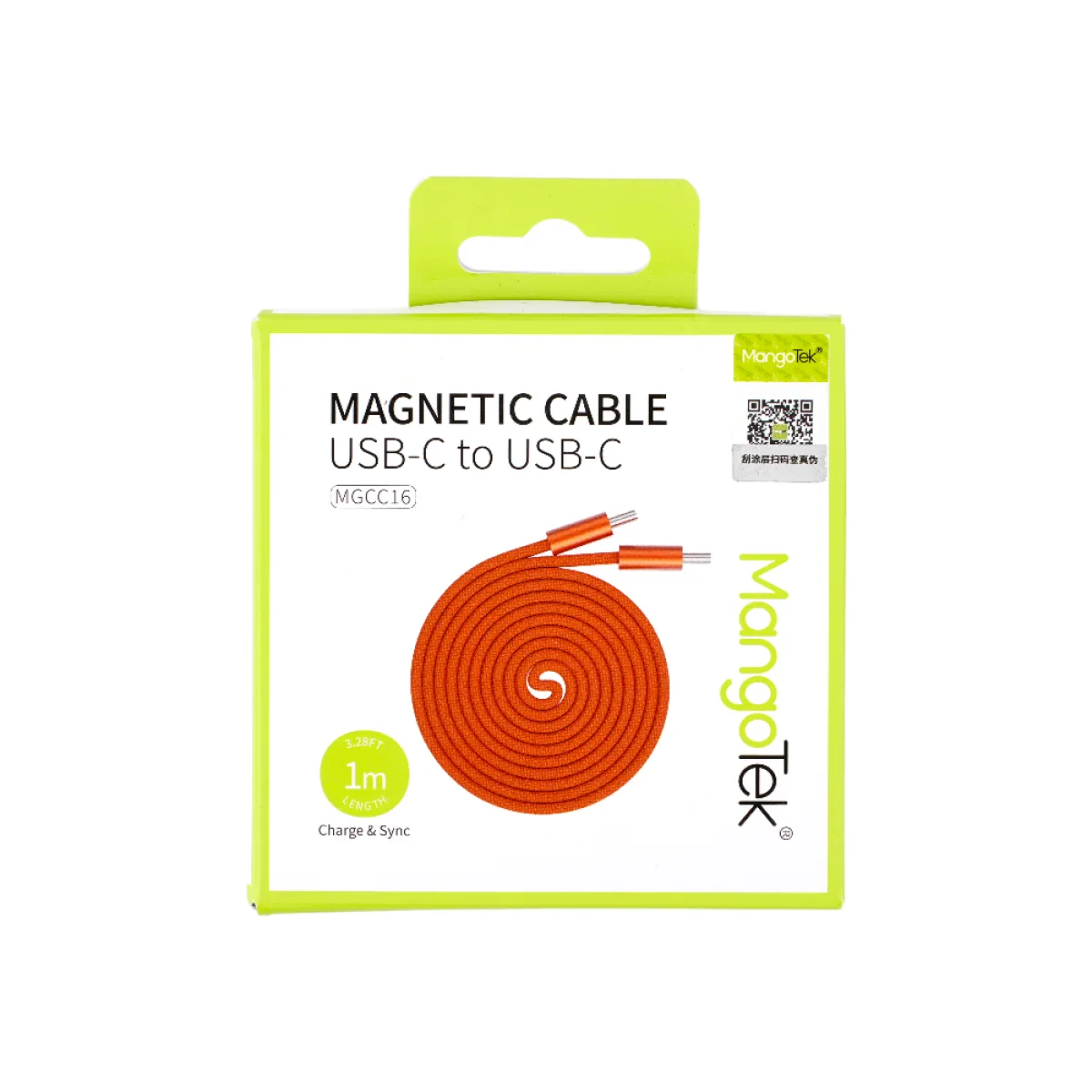 Кабель магнитный MangoTek MGCC16 USB-C - USB-C 240W 1м (Orange)