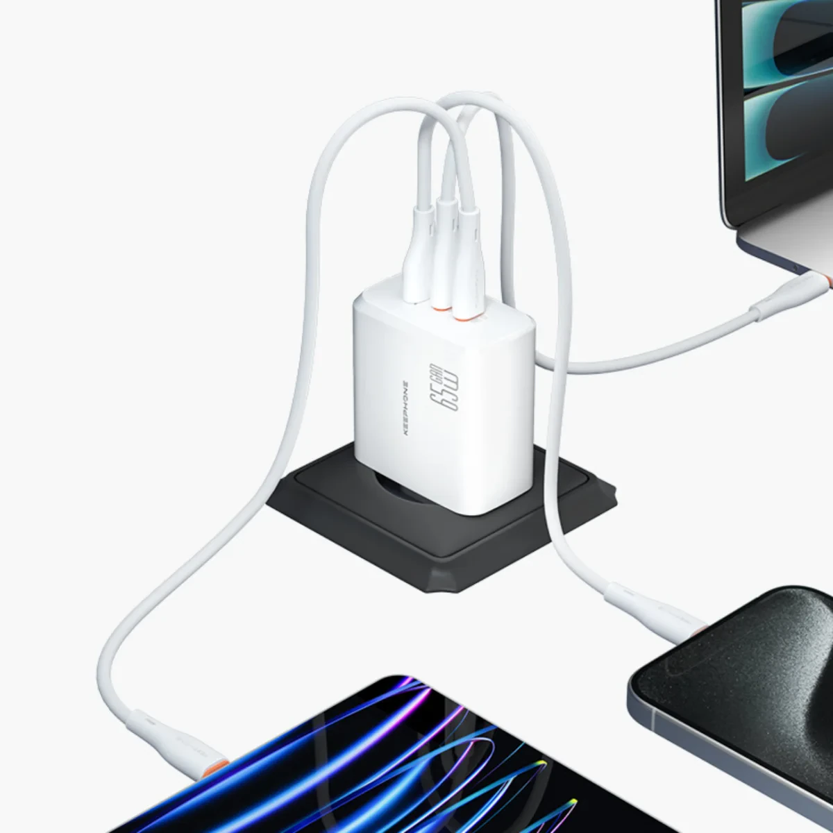 Адаптер Keephone Speedy 2xUSB-C + USB-A 65W (White)