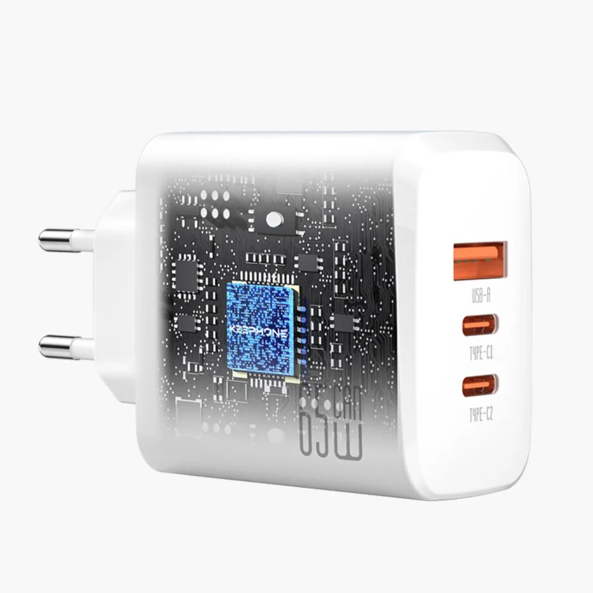 Адаптер Keephone Speedy 2xUSB-C + USB-A 65W (White)