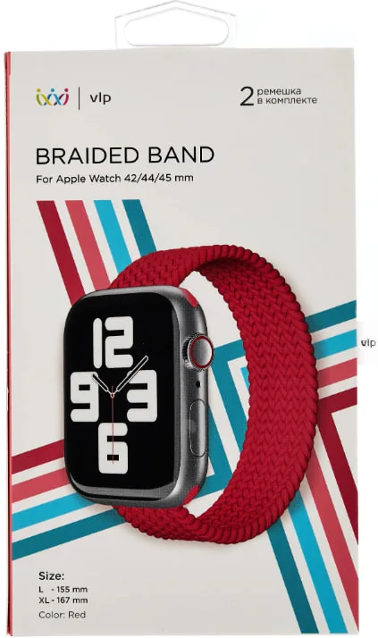 Ремешок нейлоновый плетёный VLP для Apple Watch 38/40/41, 2 шт красный
