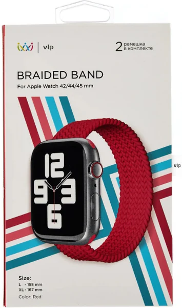 Ремешок нейлоновый плетёный VLP для Apple Watch 38/40/41, 2 шт красный