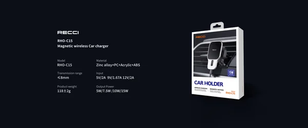 Автомобильный держатель Recci RHO-C15 MagSafe с беспроводной зарядкой (Black)