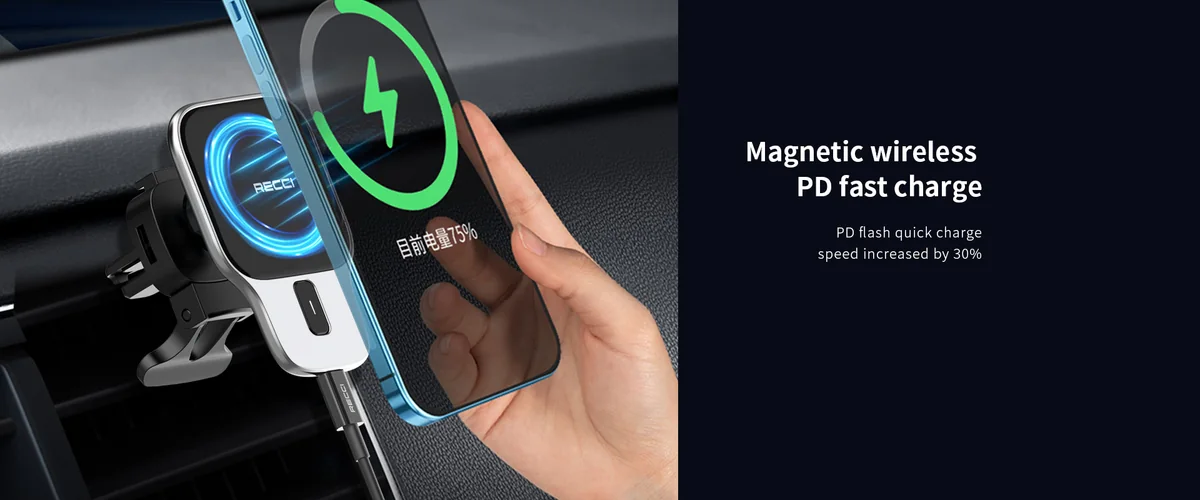 Автомобильный держатель Recci RHO-C15 MagSafe с беспроводной зарядкой (Black)