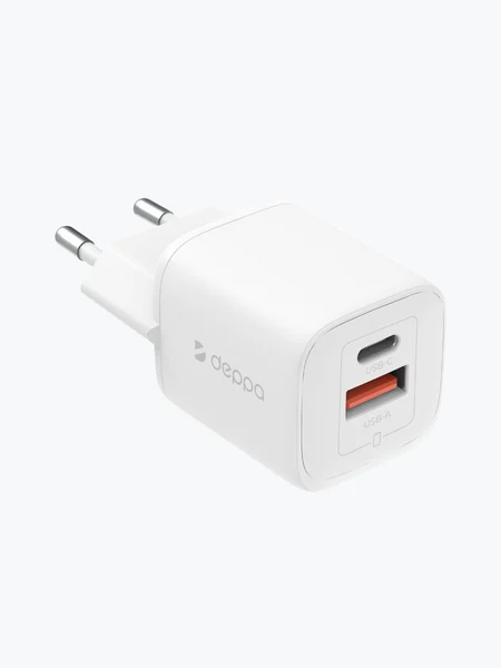 Адаптер Deppa GaN Wall USB-A + USB-C 20W (White)
