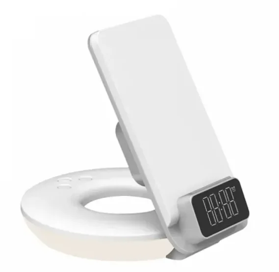 Беспроводная зарядная станция Wiwu 4 в 1 с будильником 15W (White)