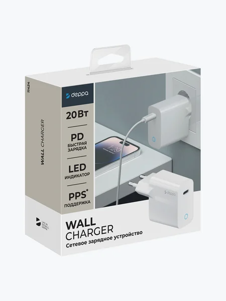 Адаптер Deppa Wall Charger USB-C 20W (White)