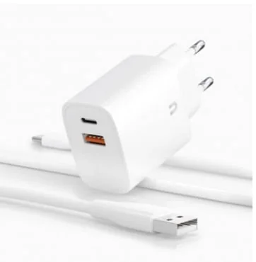 Адаптер Uzay USB-A + USB-C 20W с кабелем USB-C 1m (White)