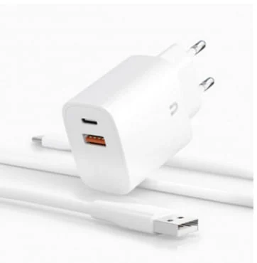 Адаптер Uzay USB-A + USB-C 20W с кабелем USB-C 1m (White)