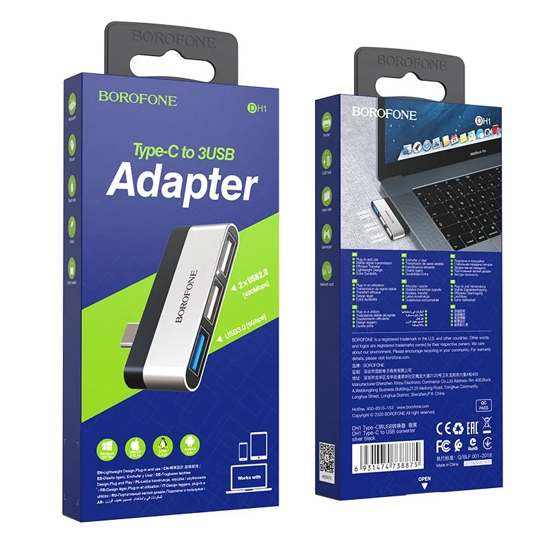 Переходник OTG USB-C to 3-USB Borofone DH1