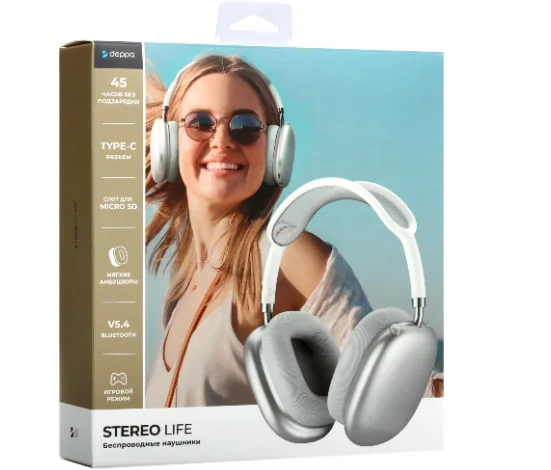 Беспроводные наушники Deppa Stereo Life серебристый