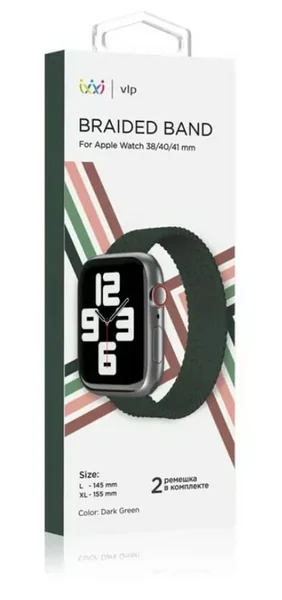Ремешок нейлоновый плетёный VLP для Apple Watch 38/40/41, 2 шт темно-зеленый