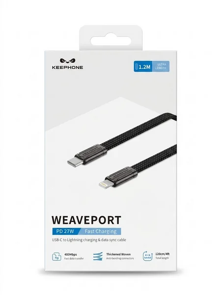 Кабель Keephone Waveport 27W USB-С - Lightning 1.2m (Black)