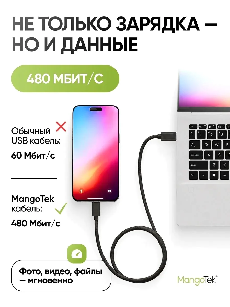 Кабель магнитный MangoTek MGCC16 USB-C - USB-C 240W 1м (Black)