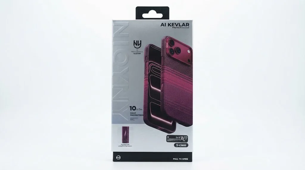 Чехол Njoyny с MagSafe для iPhone 17 Pro / 18 Pro под карбон (Burgundy Rise)