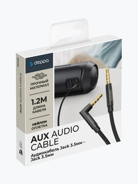 Кабель AUX Deppa 3.5mm - 3.5mm нейлон 1.2m (Black)