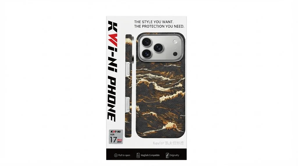 Чехол Kwi-Ni с MagSafe для iPhone 17 Pro Max / 18 Pro Max под карбон волны серый