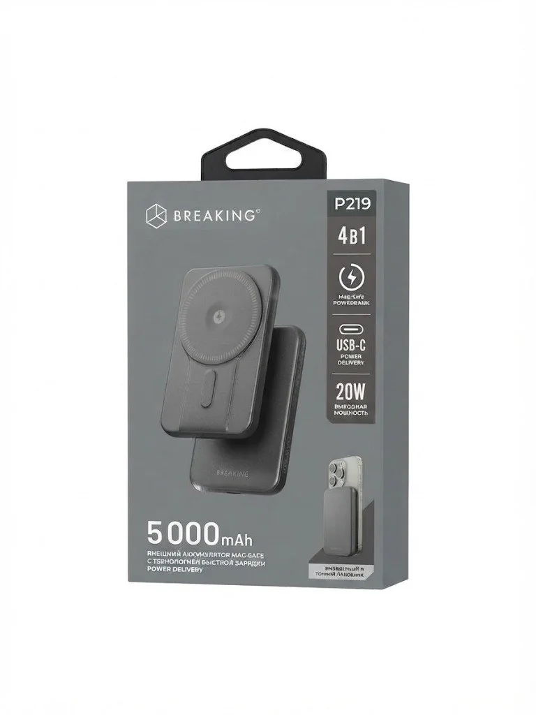 Внешний аккумулятор Breaking P219 Magsafe 20W 5000 mAh (Черный)