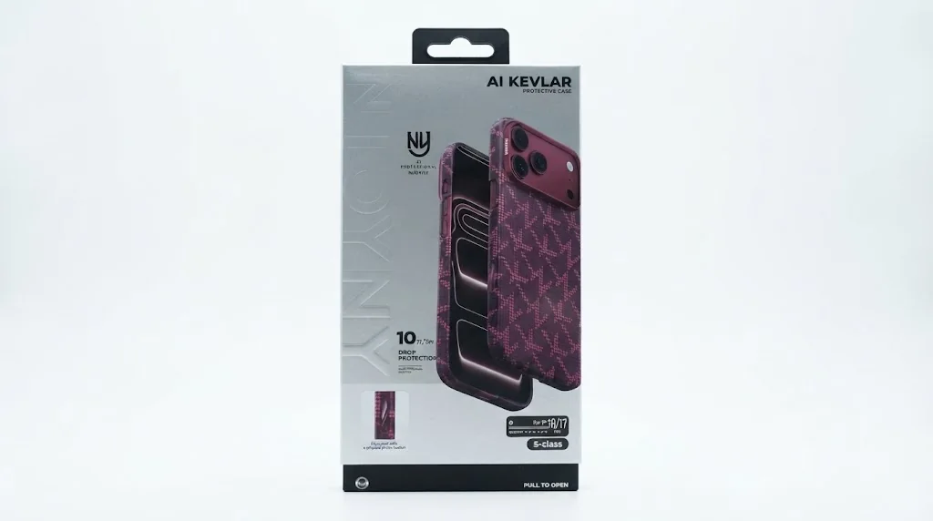 Чехол Njoyny с MagSafe для iPhone 17 Pro / 18 Pro под карбон (Burgundy Geometry)