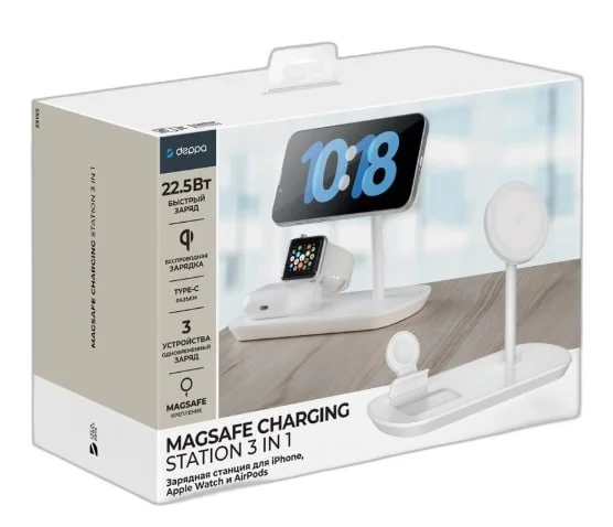 Беспроводная зарядная станция Deppa 3 в 1 22.5W (White)