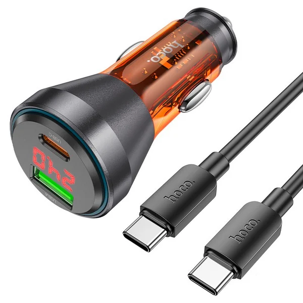 Автомобильное зарядное устройство Hoco NZ12B Unimpeded USB-A + USB-C 48W (Transparent Orange)