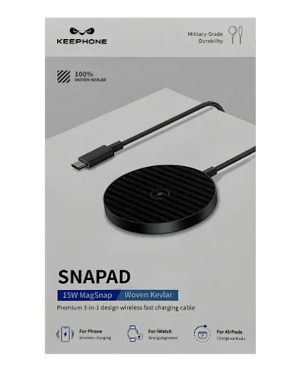 Беспроводная зарядная станция Keephone Snapad Kevlar 3 в 1 MagSafe 15W (Black)