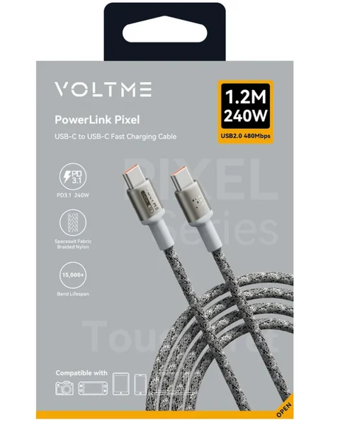 Кабель USB2.0 CTC 5A, USB-С - USB-C, 240W, 1.2м, Серый, VOLTME