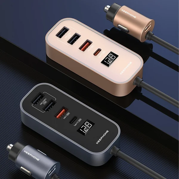 Автомобильное зарядное устройство Keephone CC14 RevAmp 3xUSB-A + 2xUSB-C 107W (Desert Titanium)