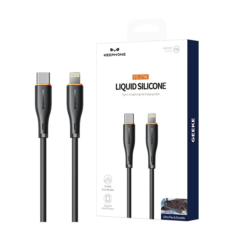Кабель Keephone Liquid Silicone 27W USB-С - Lightning 1m (Black)