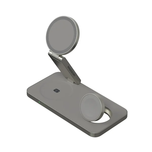 Беспроводная зарядная станция Magssory Yoga 3 в 1 MagSafe 15W (Titanium)