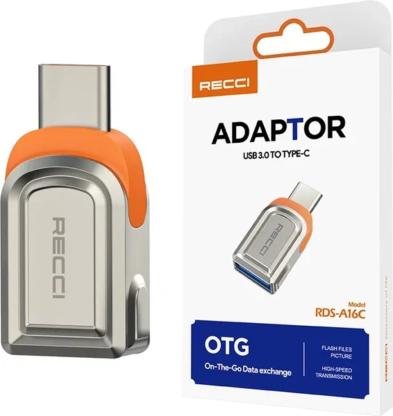 Переходник Recci RDS-A16C USB-C - USB-A (Orange)