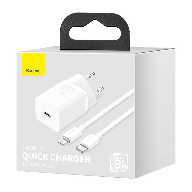 Адаптер Baseus Super Si USB-C 20W с кабелем Lightning 1m (White)