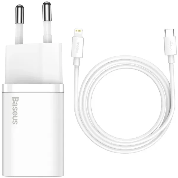 Адаптер Baseus Super Si USB-C 20W с кабелем Lightning 1m (White)