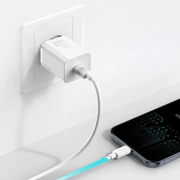 Адаптер Baseus Super Si USB-C 20W с кабелем Lightning 1m (White)